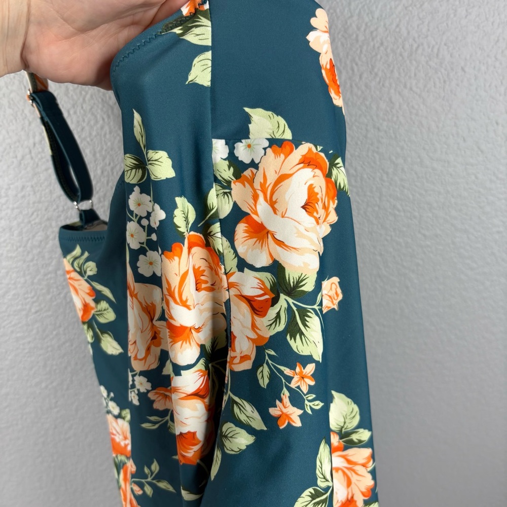 Cupshe Teal Floral Scalloped One Piece Swimsuit - Picture 10 of 13